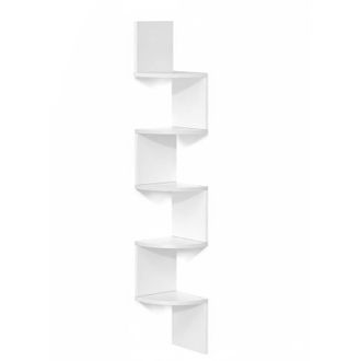 Relaxdays Relaxdays corner shelf, HxWxD: 125 x 20 x 20 cm, 5 shelves, MDF, zigzag design, wall-mounted bookshelf, white