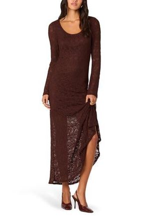 ASTR the Label Long Sleeve Lace A-Line Maxi Dress in Chocolate Brown at Nordstrom Rack, Size X-Small
