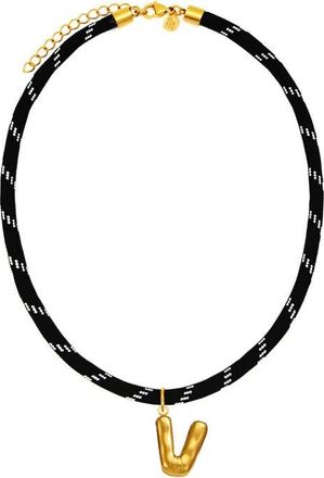Petit Moments Bubble Initial Pendant Cord Necklace in Black-V at Nordstrom