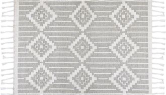 Beliani Alfombra Blanco Gris 160 X 230 Cm Material Sint&eacute;tico Hecho A Mano Borlas Tabiat