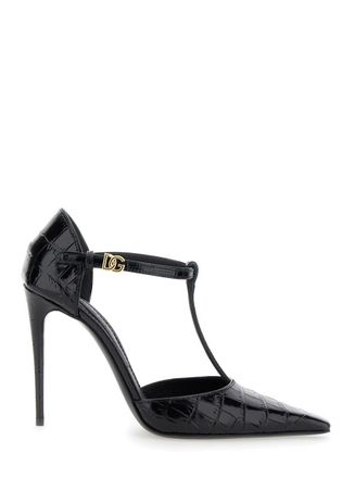 Dolce & Gabbana Black Pumps With Stiletto Heel And Croco Print In Leather Woman
