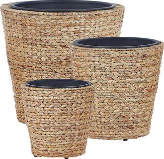 Beliani Conjunto De 3 Macetas De Jacinto De Agua Natural Beige Negro Inserto Plaka
