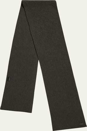 Brioni Mens Cashmere Rib Leather-Label Scarf