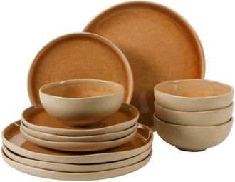 Gibson Home Manila Bay 12-Piece Reactive Glaze Stoneware Dinnerware Set in Orange at Nordstrom