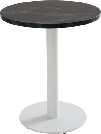 Oviala Mesa de comedor de 60cm con pie blanco y revestimiento de mármol negro