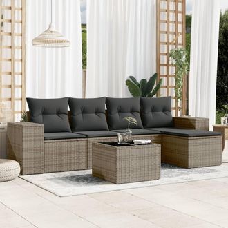 vidaXL Vidaxl - Set De Muebles De Jard&iacute;n 6 Pzas Y Cojines Rat&aacute;n Sint&eacute;tico Gris
