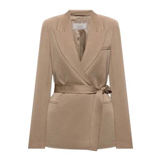 PESERICO Peserico, Blazers, female, Beige, Size: XL Hammered Viscose Satin Blazer with Belt