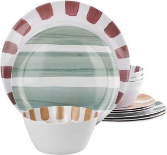 Gibson Home Cottage Stripes 12 Piece Melamine Dinnerware Set in White at Nordstrom