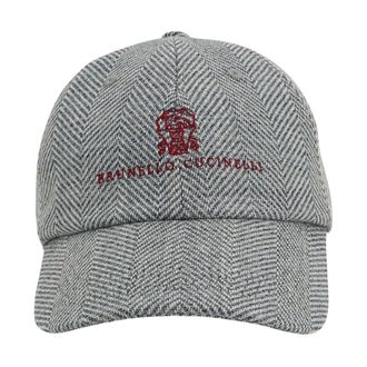 Brunello Cucinelli Chevron Baseball Cap - Heren - Accessoires - Grijs - Maat: M Zijde