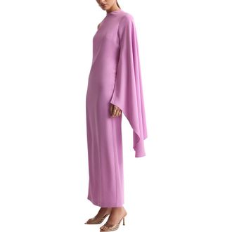 Mango One-Shoulder Cape Maxi Dress in Light/Pastel Purple at Nordstrom, Size 2