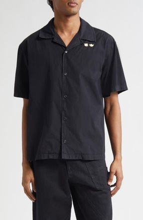 J.W.Anderson Contrast Crockery Embroidered Camp Shirt in Washed Black at Nordstrom, Size X-Large
