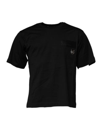Dolce & Gabbana Mens Black Logo Patch Cotton Crew Neck T-Shirt