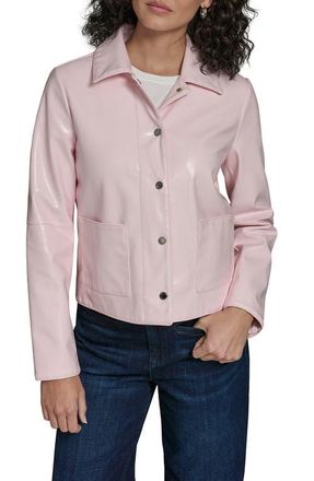 Karl Lagerfeld Snap Front Patent Leather Shirt Jacket in Blush at Nordstrom, Size X-Small