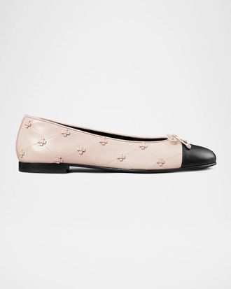 Tory Burch Bunny Knot Leather Cap-Toe Ballerina Flats