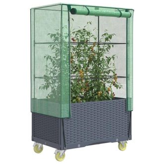 Berkfield Home Raised Bed with Cover & Wheels Rattan Look 80x50x182 cm in Black | Size: 80 x 50 x 182 cm