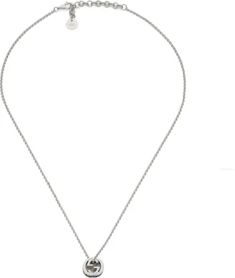 Gucci Accessoires, Dames, Grijs, ONE Size, Interlocking Kristal Hanger Ketting