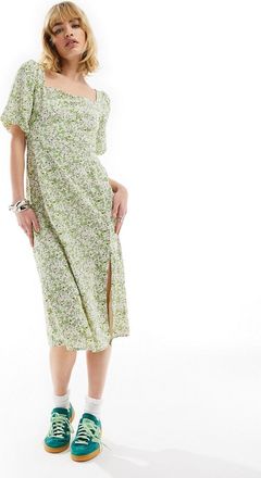 Glamorous Vestito da giorno midi color crema a fiori con scollo squadrato-Bianco