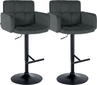 Clp Juego De 2 Taburetes De Bar Los Angeles Terciopelo Gris Oscuro Negro