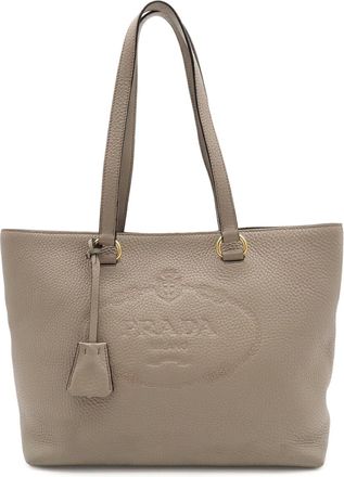 Prada Grayish Leather Shoulder Bag Tote Bag (Pre-Owned)