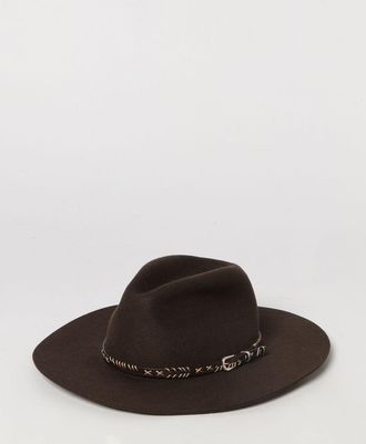 Golden Goose Embroidered Country-Style Wool Felt Hat with Wide Brim