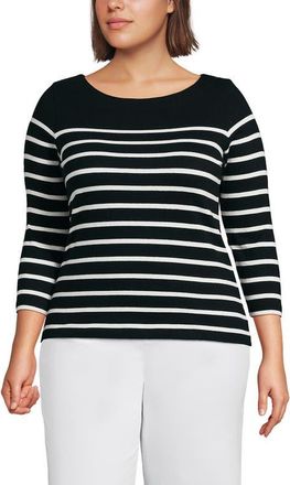Lands End Mariner Jersey Boatneck Top in Black Stripes at Nordstrom, Size 2X
