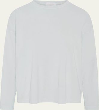 Eskandar Cotton Jersey Long Sleeve Smaller Round Neck Top - Mid Length