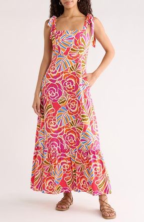 Sugarlips Nomi Floral Hendy Tie Strap Maxi Sundress in Pink-Orange-Blue at Nordstrom, Size X-Large