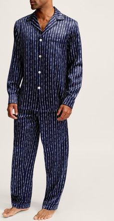 Petite Plume Nautical Stripe Mulberry Silk Pajamas in Navy at Nordstrom, Size X-Small