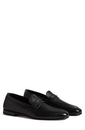 Ermenegildo Zegna Black Natural Grain Leather Driving Loafer at Nordstrom, Size 10.5Us