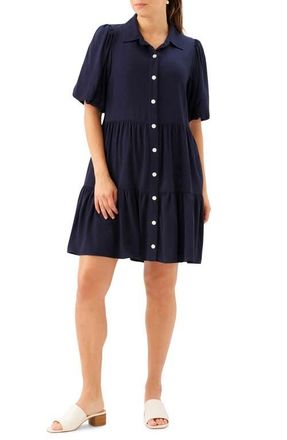 Karen Kane Tiered Puff Sleeve Shirtdress in Navy at Nordstrom, Size X-Large