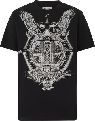 Philipp Plein Round Neck T-Shirt Eagles Stones - Heren - T-shirts - Zwart - M - Katoen - Tops