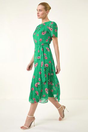Roman Floral Chiffon Pleated Dress