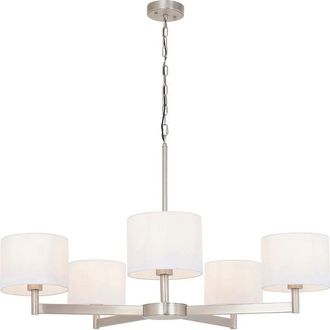 Loops Matt Nickel Multi Arm Ceiling Pendant Light & White Shades 5 Bulb Hanging