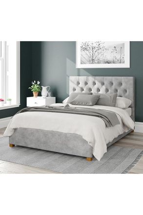 Aspire Home Accents Olivier Upholstered Ottoman Storage Bed, Kimiyo Linen Fabric in Silver | Size: Double