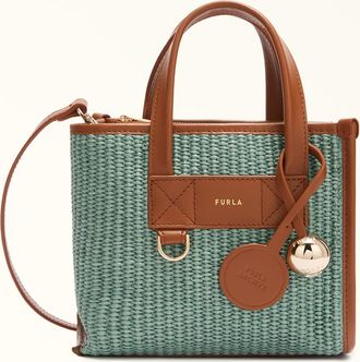 Furla Divide It Borsa Shopping Mini Toni Agave Light Verde Intreccio Toscana Colorblock + Pelle Di Vitello Morbida Donna