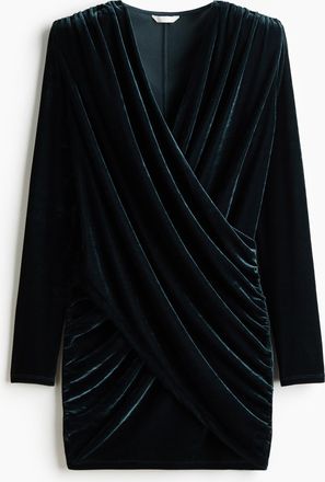 H&M Drapiertes Minikleid aus Velours - Turquoise