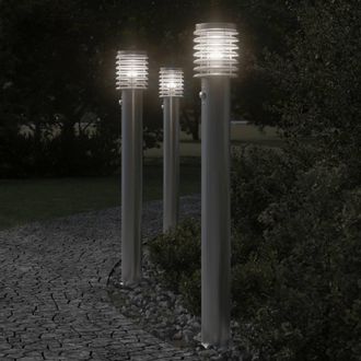 vidaXL Vidaxl - L&aacute;mparas De Suelo De Exterior Con Sensor 3 Uds Acero Inox 110cm