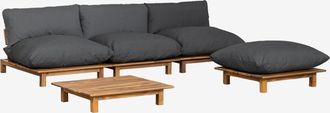 Sklum Sof&aacute; Modular Reclinable De Jard&iacute;n De 3 Piezas Con Mesa De Centro Y Puff En Madera De Acacia Brina Sklum Gris Antracita