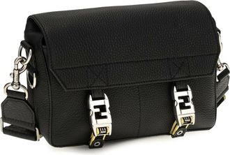 Fendi Mens Flow Romano Leather Crossbody Bag Nero Calf Bos Taurus Shoulder