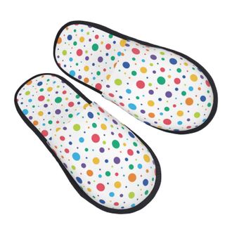 Generic Fluffy Slippers Colorful Dot Print Breathable Fleece Slippers Unisex Anti-Slide Slipper For Winter Travel Women M