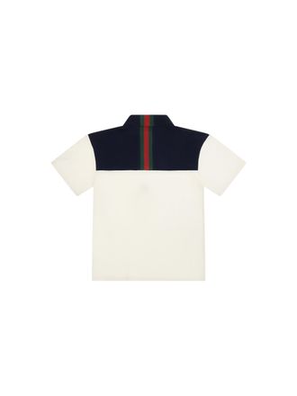 Gucci Cotton Polo With Web Trim For Boy Ivory-Mix T-Shirts Ivory/mix And Polos