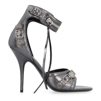 Balenciaga High Heel Sandals, female, Gray, Size: 10 US Studded Leather Sandals with Zip Detail