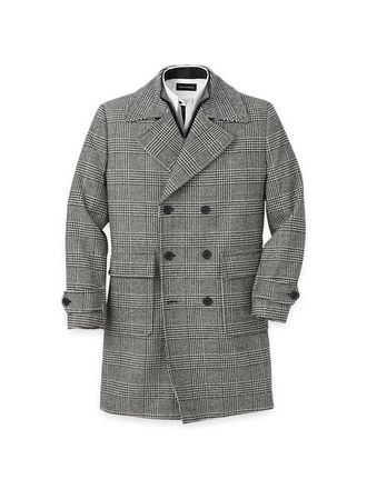 Paul Fredrick Wool Blend Plaid Double Breasted Topcoat in Black/white at Nordstrom, Size Xx-Large