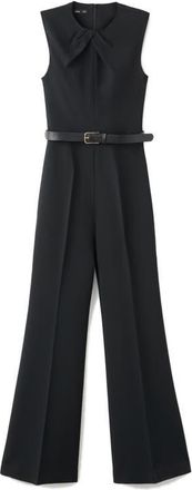 Mango Draped Detail Belted Wide Leg Jumpsuit in Black at Nordstrom, Size X-Small