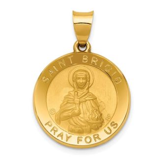 Diamond2Deal 14k Yellow Gold Polished Satin St. Brigid Hollow Medal Pendant