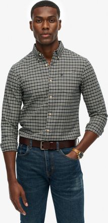 Superdry Langarmhemd SUPERDRY PREMIUM CHECK OXFORD SHIRT, Herren, Gr. XXL, N-Gr, navy marl micro grid, Web, Obermaterial: 100% Baumwolle, meliert, regular fit,