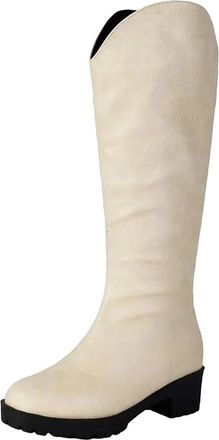 Generic Womens Chic Knee High Riding Boots Round Toe Medium Chunky Heel Platform With Functional Side Zipper Equestrian Style