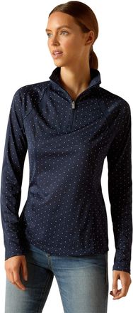 Ariat Womens Sunstopper 3.0 1/4 Zip Baselayer Top Long Sleeve in Navy Dot, Size 2X-Large, by Ariat
