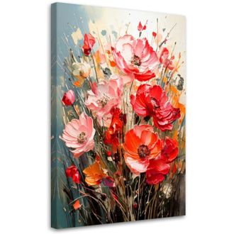 Artgeist Artgeist - Quadro su tela, Fiori Papaveri Impasto Rosso Arancione Colorato - 40x60