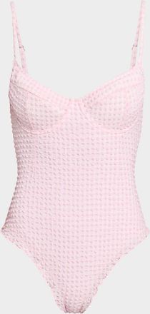 SIMKHAI Suni Textured Gingham One-Piece Swimsuit